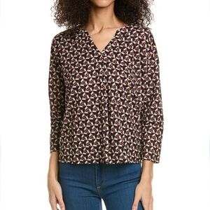 Bobeau womens Pleat Neck Top, m, Brown